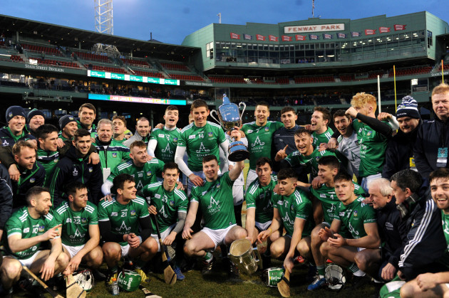Limerick celebrate winning the Are Lingus Fenway Hurling Classic