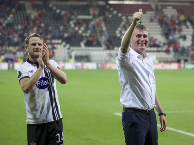 Dane Massey and Stephen Kenny celebrate after the game