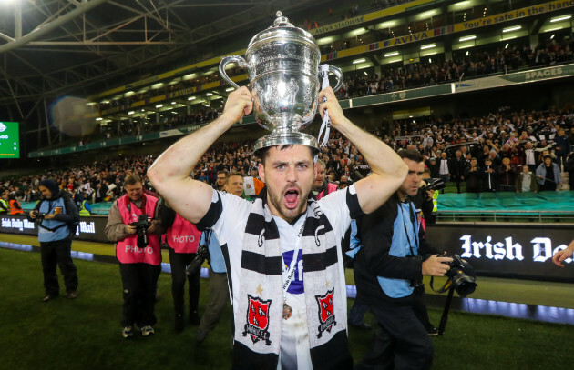 Patrick Hoban celebrates with the FAI Cup after the game