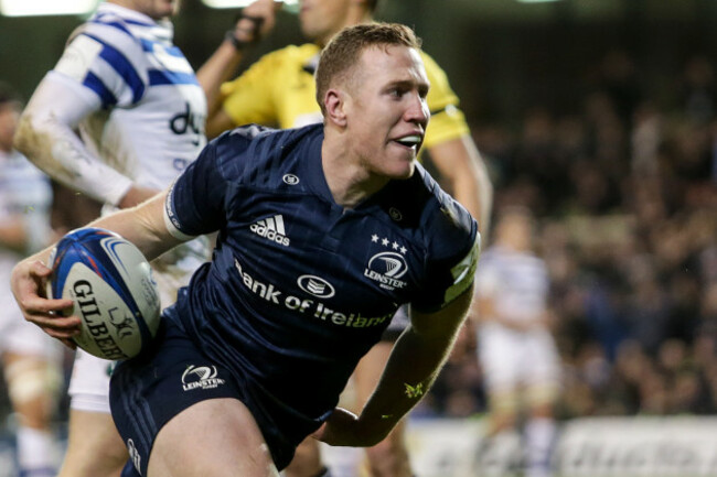 Rory O’Loughlin celebrates scoring a try