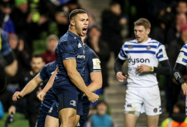 Adam Byrne celebrates scoring a try