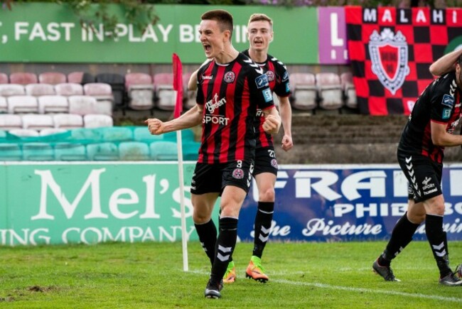 Darragh Leahy celebrates assisting Kevin Devaney's goal