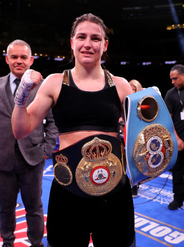 Katie Taylor celebrates her victory after the fight