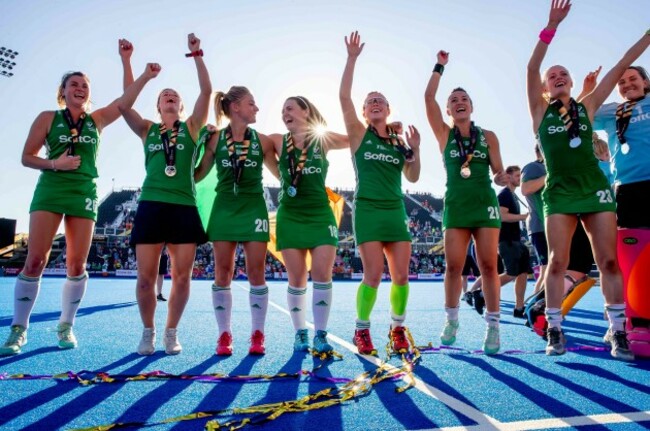 Ireland players celebrate with their silver medals