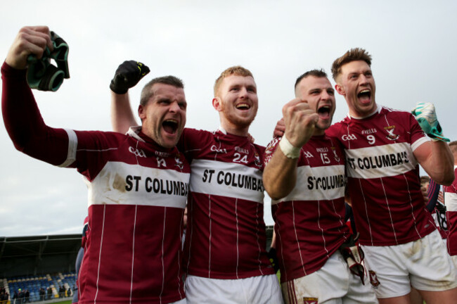 Conor McElligott, Eoghan Keegan, Aidan McElligottand John Keegan celebrate winning