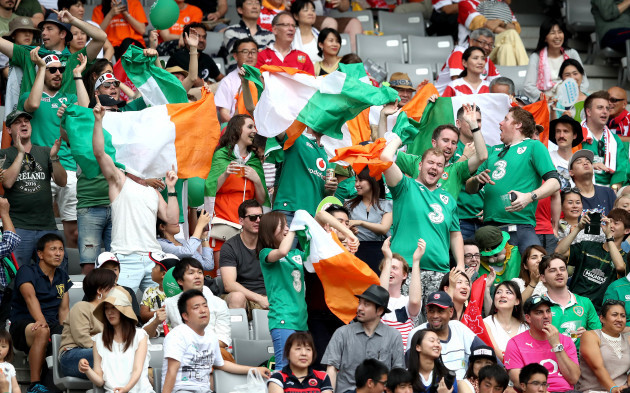 Ireland fans celebrate a try