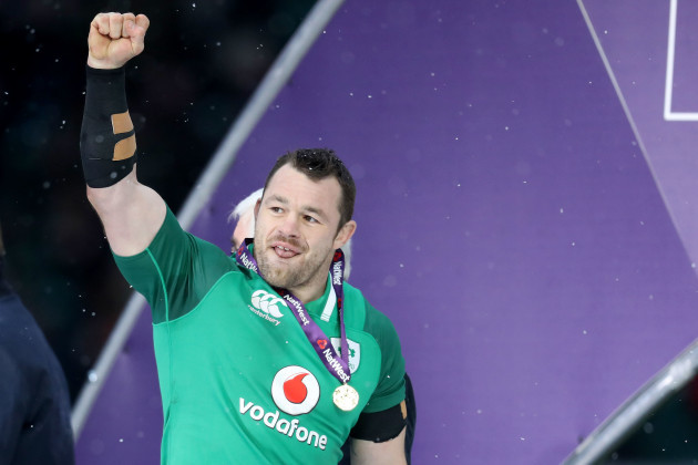 Cian Healy celebrates after the game