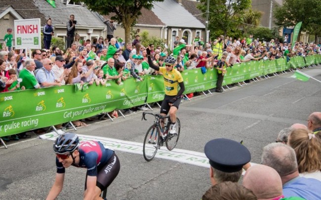 Yellow Jersey holder and An Post Ras winner James Gullen of JLT Condor crosses the line