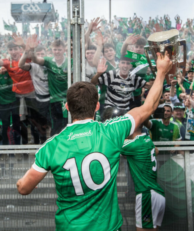 Gearoid Hegarty celebrates after the game with the Liam MacCarthy