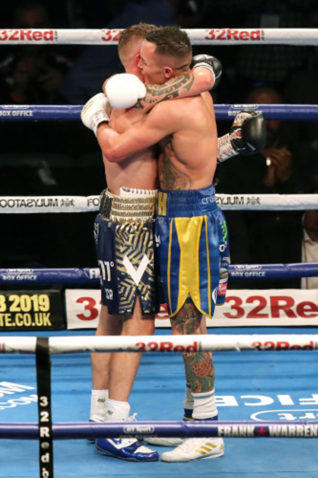 Carl Frampton and Josh Warrington embrace