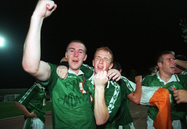 Richard Dunne and Thomas Heary celebrate 26/7/1998