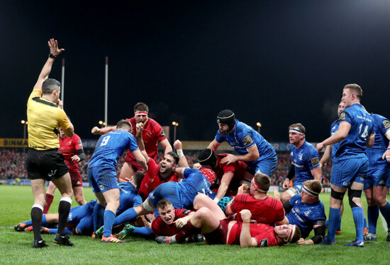 Chris Cloete scores a try as Conor Murray and Jean Kleyn celebrate