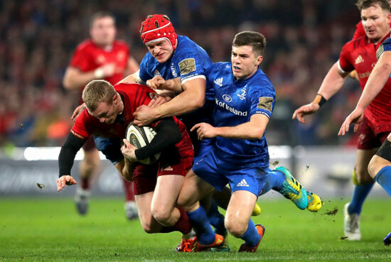 Keith Earls with Jordan Larmour, Josh van der Flier and Luke McGrath