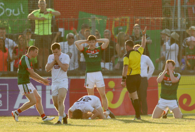 Keith Higgins, Conor Loftus and Diarmuid O’Connor dejected