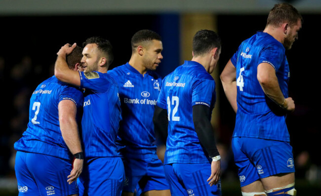 Sean Cronin celebrates scoring a try with Jamison Gibson-Park