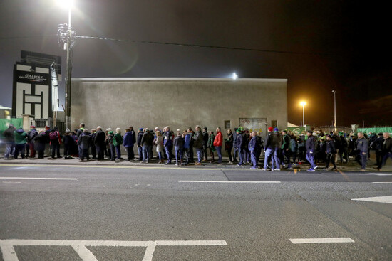 Connacht and Munster fans queue outside the Sportground before gates open