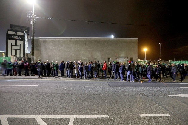 Connacht and Munster fans queue outside the Sportground before gates open