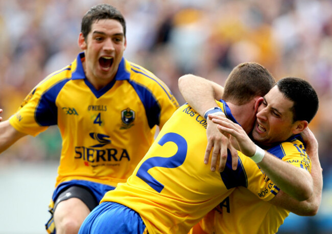 Stephen Ormsby, Sean McDermott and Ger Heneghn celebrate at the final whistle