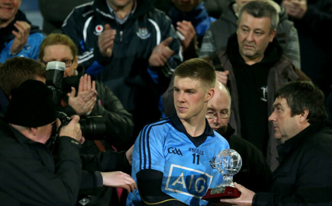 Shane Carthy receives his Cadbury's hero of the match award