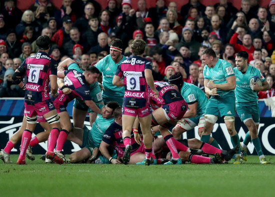 Tommy O'Donnell and Conor Murray celebrate winning a scrum