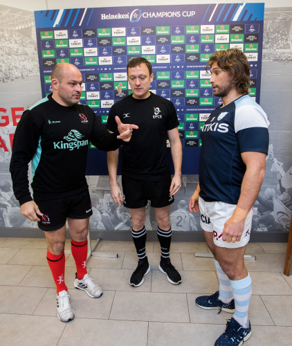 Rory Best with Matthew Carley and Dimitri Szarzewski at the coin toss