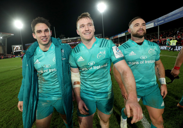 Joey Carbery, Rory Scannell and Alby Mathewson after the game