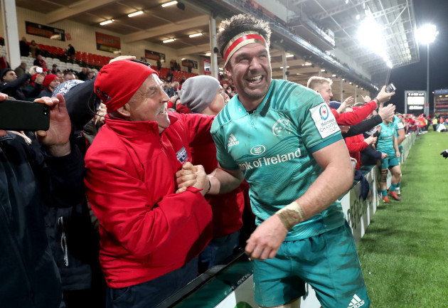Billy Holland celebrates with Gerry Murray after the game