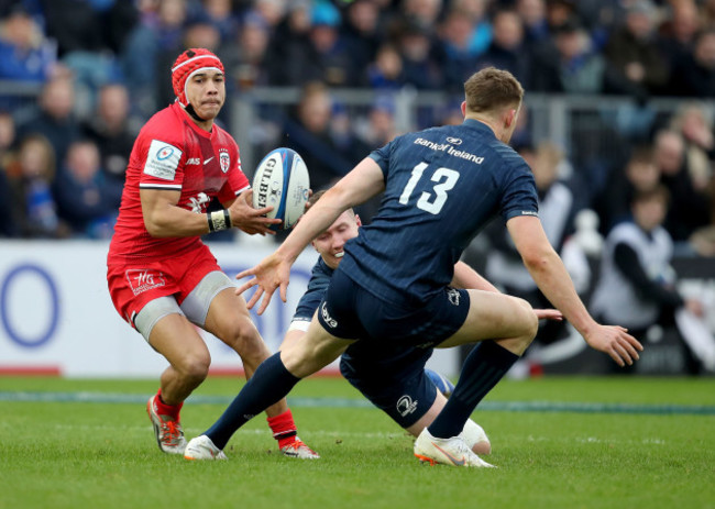 Yoann Huget with Garry Ringrose and Rory O'Loughlin