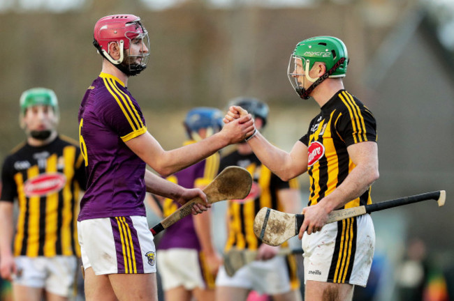 Paudie Foley and Paul Murphy shake hands after the game