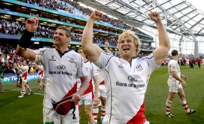 Johann Muller and Paddy McAllister celebrates after the game