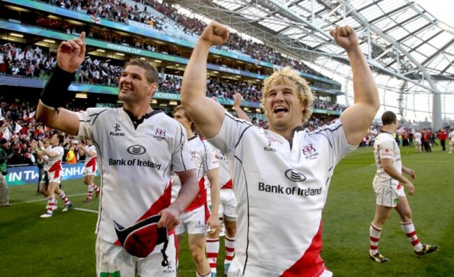 Johann Muller and Paddy McAllister celebrates after the game