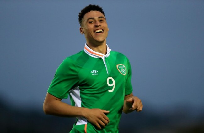 Courtney Duffus celebrates scoring the first goal of the game