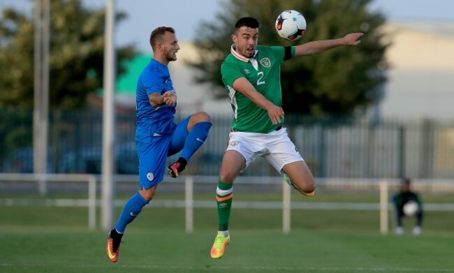 Eoghan O'Connell with Aljaz Krefi