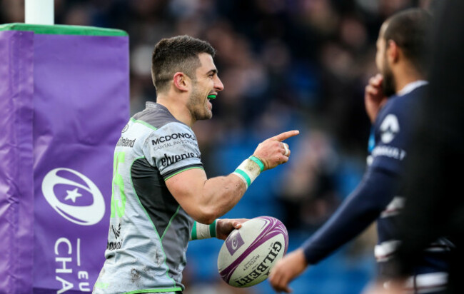 Tiernan O'Halloran celebrates his try