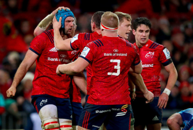 Tadhg Beirne is congratulated after winning back possession