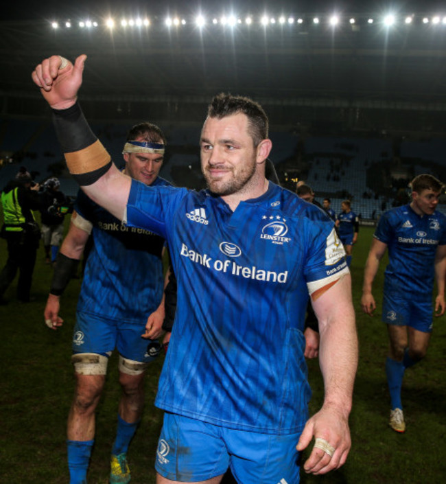 Cian Healy celebrates winning