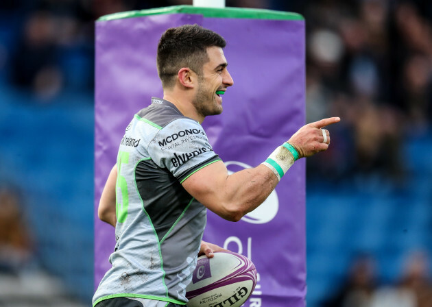 Tiernan O'Halloran celebrates his try