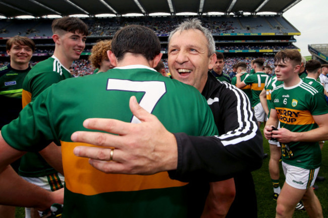 Peter Keane celebrates at the final whistle with Dan Murphy