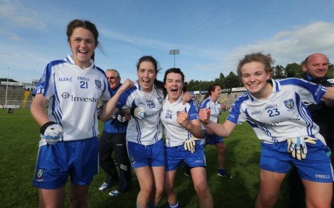 Muireann Atkinson, Muireann O'Rourke, Noleen McGuirk and Barbara Ward celebrate after the game