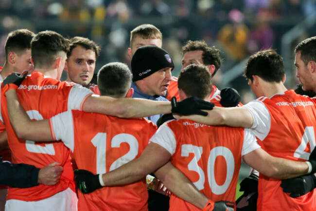 Kieran McGeeney in the team huddle