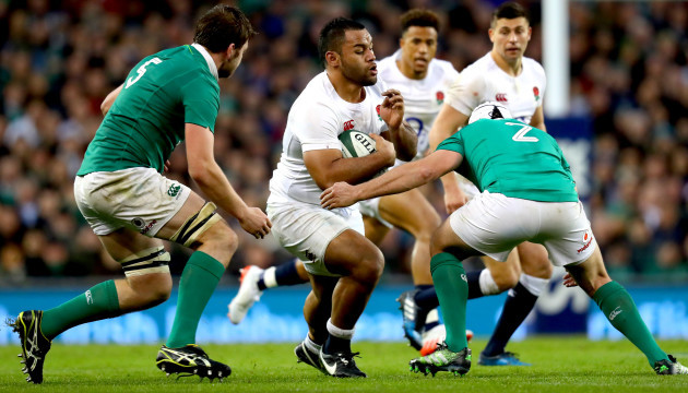Iain Henderson and Rory Best tackle Billy Vunipola