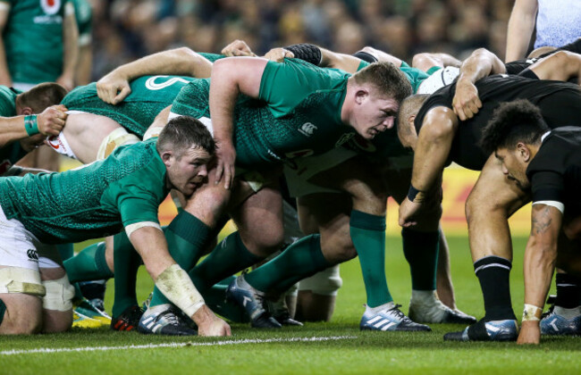 Peter O'Mahony and Tadhg Furlong during a scrum