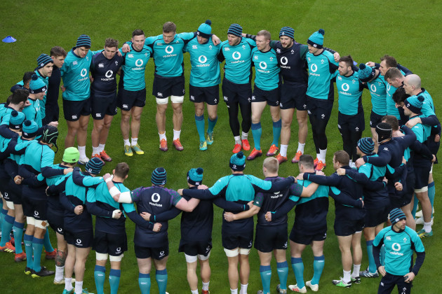 Ireland team huddle during training