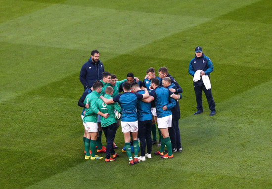 The Ireland team huddle before the game