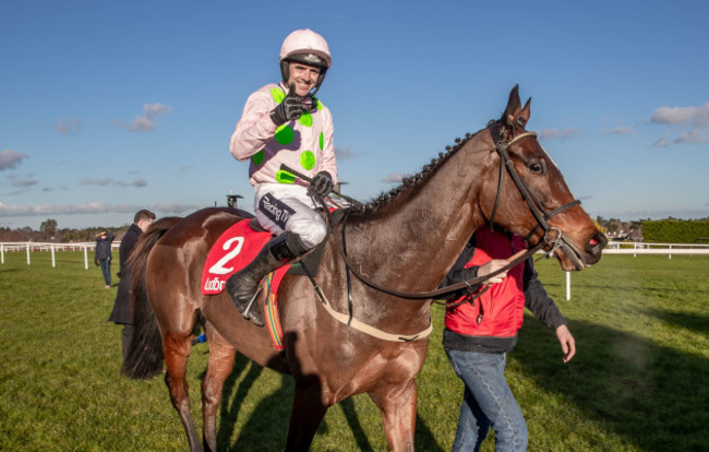 Ruby Walsh celebrates winning The Ladbrokes Dublin Steeplechase on Min