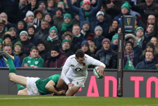 Jonny May scores their first try despite Garry Ringrose