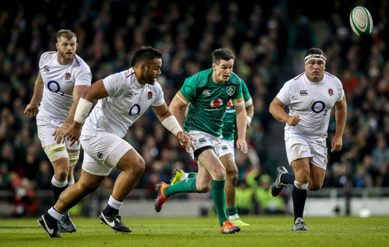 Billy Vunipola, George Kruis and Jamie George with Johnny Sexton