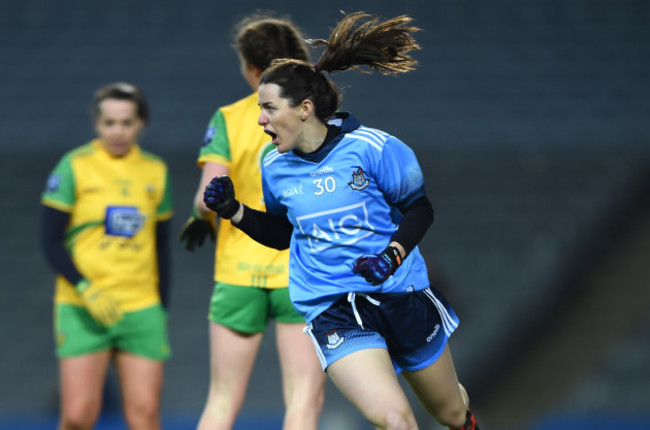 Lyndsey Davey celebrates scoring a goal