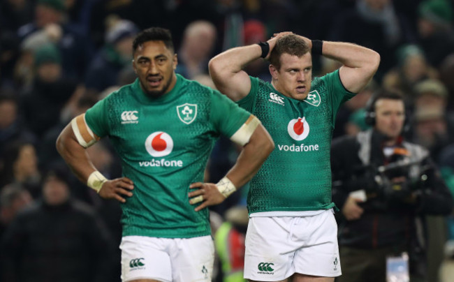 Bundee Aki and Sean Cronin dejected after the game