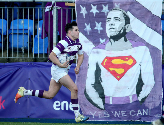 Ross MacGoey on his way to scoring a try